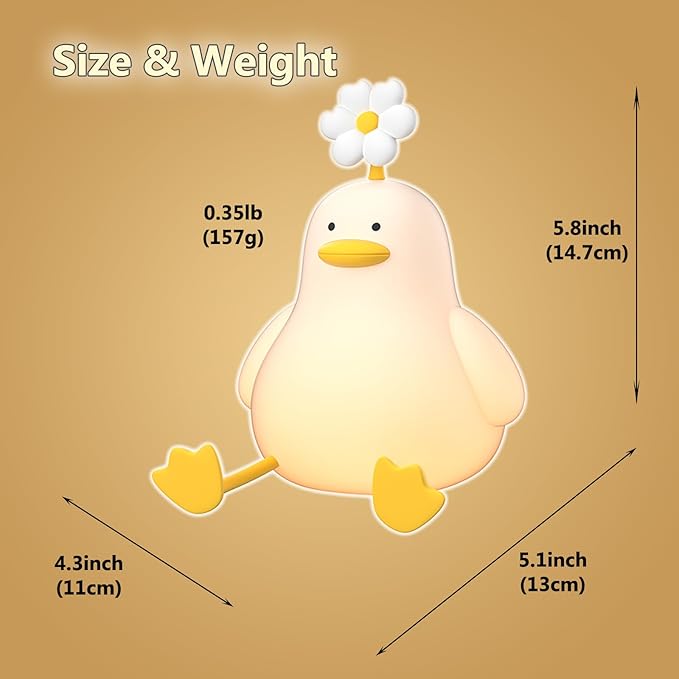Cute Cartoon Nursery Night Lights, Animal Design Safe Silicone Soft LED Nursery Lamp for Toddler Room Decoration (Flower Duck)