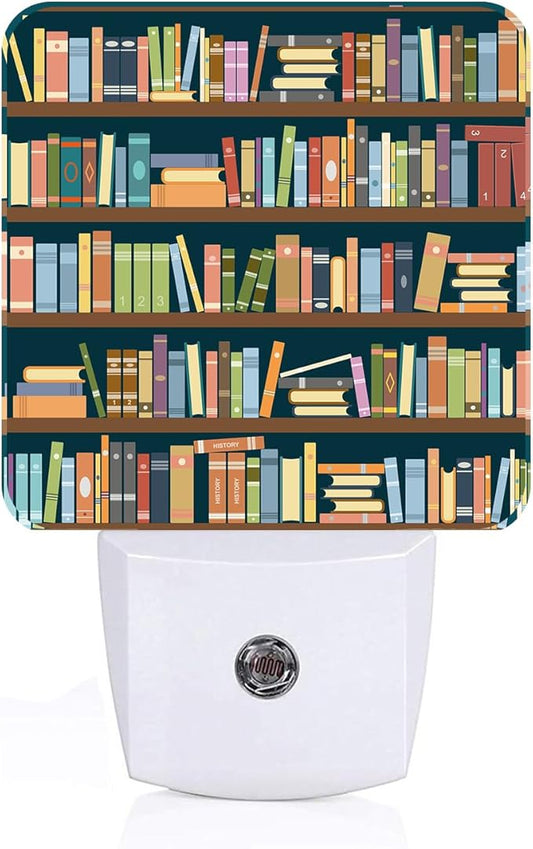 Bookshelves Full of Books Night Light,Plug-in Night Lights with Dusk to Dawn Sensor for Stairway,Hallway,Bedroom Sleep Friendly Ideal for Women/Girls/Boys Gift,0.5w