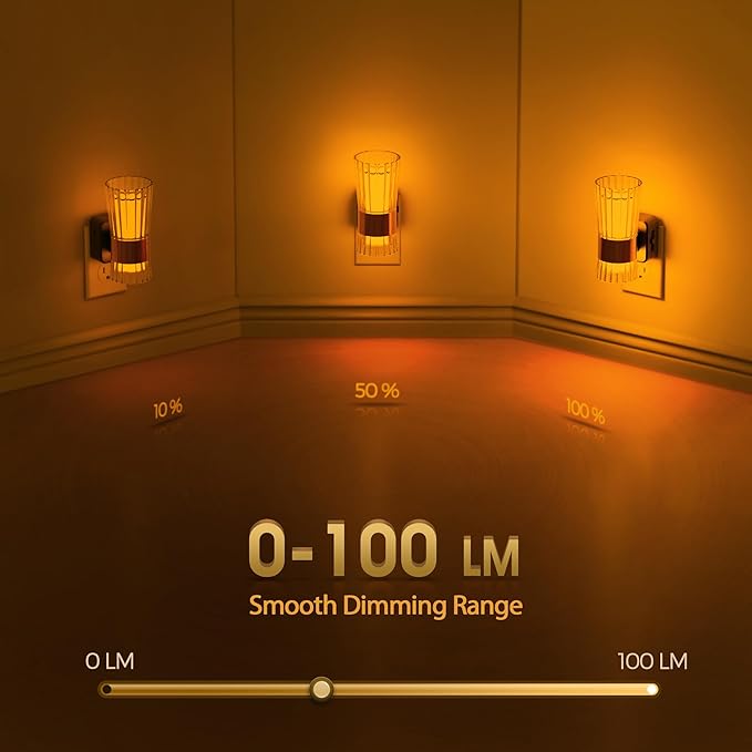 Night Light, Night Lights Plug into Wall, LED Amber NightLight with Dusk to Dawn Auto Light Sensor, Amber Light 0-100LM Adjustable Brightness, Wall Sconce Style Design for Bedroom Hallway, 2 Pack