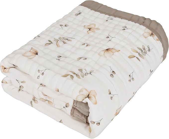 Organic Cotton Muslin Baby Blanket for Boys and Girls - Luxurious Soft Toddler Quilt for Swaddling - Gender Neutral Blanket - Baby and Toddler Gift - Neutral Floral