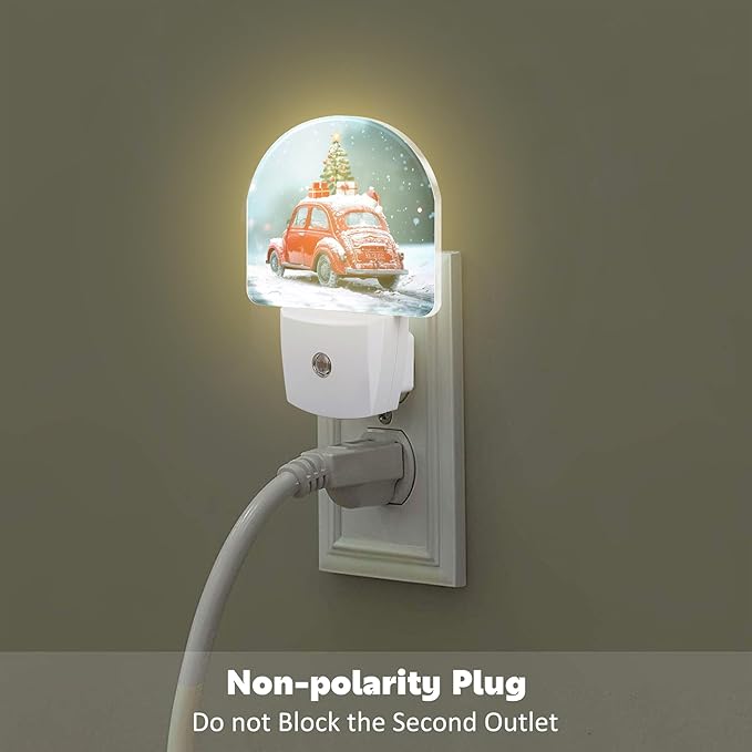 Vintage Christmas Red Car Night Light for Kids, Car Loaded with Gifts Christmas Tree Night Light Plug in with Dusk to Dawn Sensor,0.5w Energy Saving Nightlight for Boys Girls Home Decor