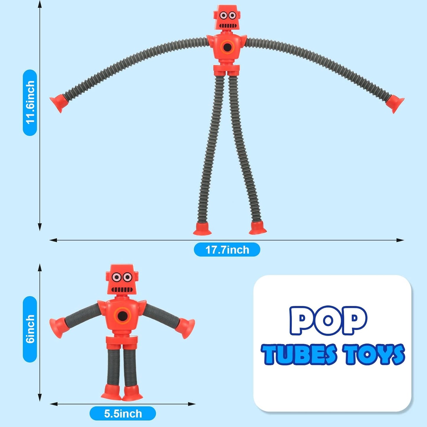 4 Pack Telescopic Robot Suction Cup Toy, Stress Relief Sensory Toys,Connect, Stretch, Twist & Pop Tubes ADHD Autism for Toddler Gifts, Christmas Stocking Stuffers for Kids