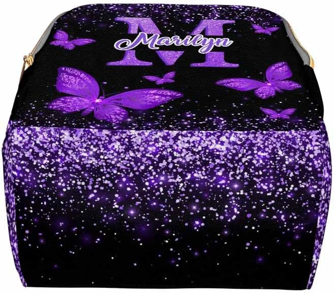 D-Story Custom Name Customized Diaper Bags For baby Bags Colorful Mommy Present for Women Men Unisex with Thermal Pockets Diaper Backpack With Name Text, Neon Butterfly