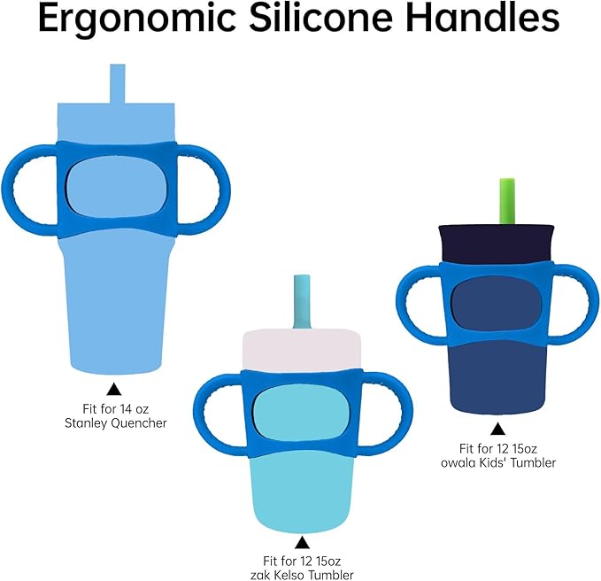 NiHome Tumbler Grip Compatible with 14oz Stanley Quencher, Fit for 12 15oz Zak Owala kids Cups Accessories Handle, Silicone Dual-Handle Tumbler Handles for Home Travel Outdoors Daily Use (2PCS,Blue)