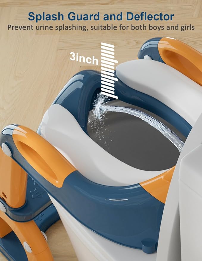 Potty Training Seat with Step Stool Ladder, Potty Training Toilet Seat with Soft Seat Splash Guard, Adjustable Height, 2 in 1 Potty Seats for Toddlers Kids Boys Girls