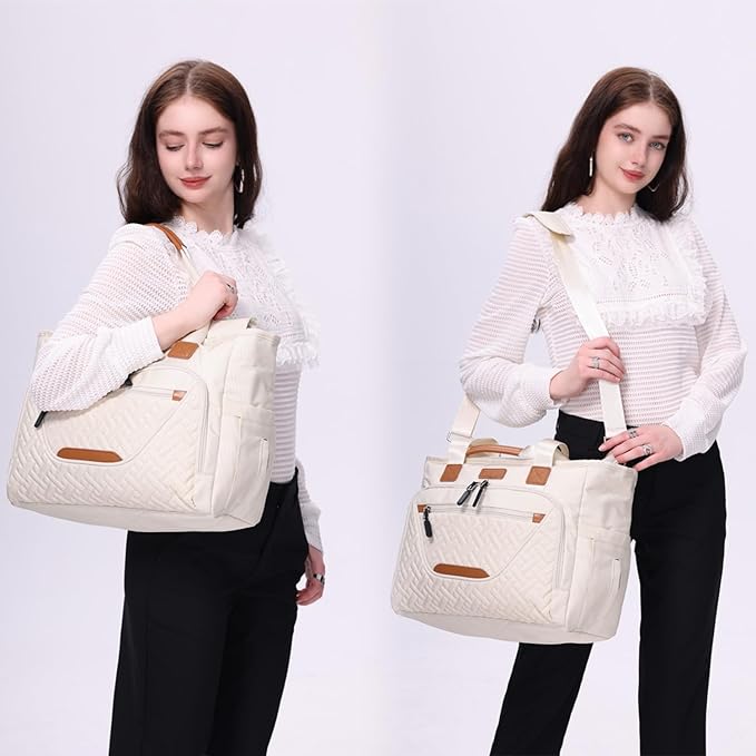 Tote Diaper Bags, Baby Diaper Handbag with 15.6 Inch Laptop Compartment, Travel Diaper Bag with Insulated Pocket Ideal for Baby Registry (Beige)