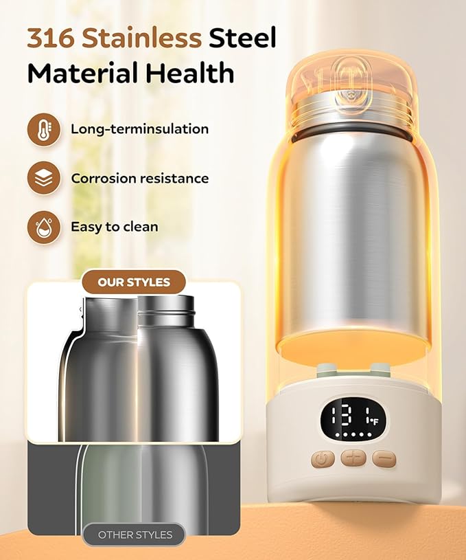 Portable Bottle Warmer for Travel, Milk Warmer for Breast Milk Formula & Water with Fast Heating & Smart Temperature Control,17oz Large Capacity