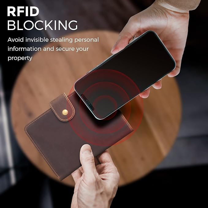 Polare Luxury RFID Blocking Leather Passport Holder Travel Wallet For Men and Women (Dark Brown(Snap Version))