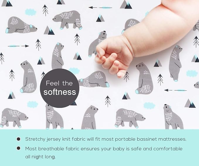 Stretchy Bassinet Sheet Set BROLEX 2 Pack Snug Fitted Cradle Fitted Sheets for Bassinet Pads/Mattress, for Boys Girls,Unisex,Ultra Soft Breathable,Owl Bear
