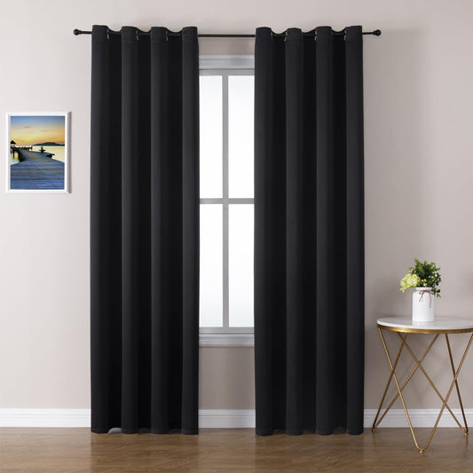 ChrisDowa Blackout Curtains 120 Inches Long 2 Panels Set for Living Room, Grommet Thermal Insulated Room Darkening Curtains for Bedroom (Black, 52 x 120 Inch)