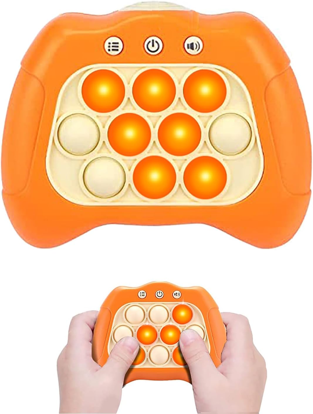 Quick Push Puzzle Game Machine Pop Fidget Light-Up Squeeze Poppet Sensory Toy Educational Push Pop Bubble Toy Stress Relief Party Favors Puzzle Game for Kids Teens Adults （Orange）