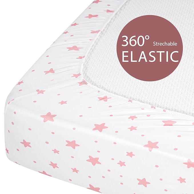 Baby Bassinet Sheets Girl Boy, Fitted Bassinet Sheet Set 3 Pack Bassinet Mattress Sheets Universal Fit for Rectangle, Round, Oval, Hourglass Mattress, Soft Breathable Pink White Moon