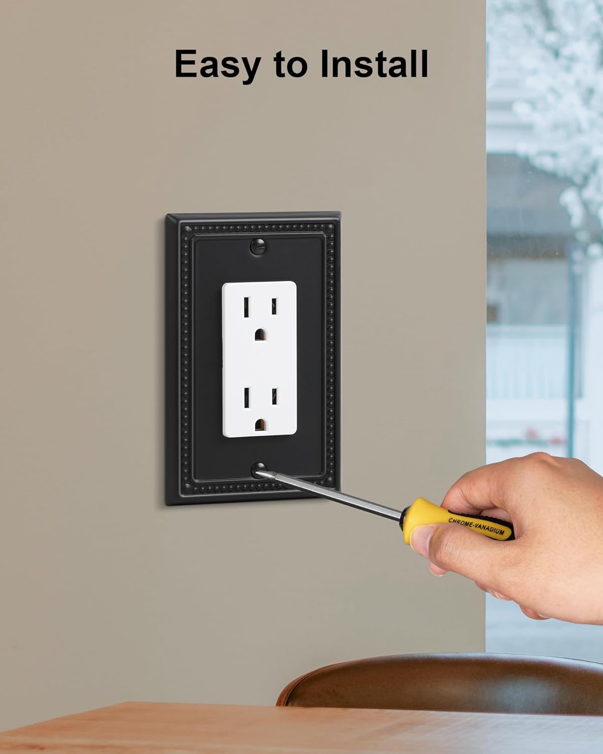 6-Pack Decorator Outlet Cover Plate, Pearls Decorative Switch Plates and Outlet Covers, Black Metal Wall Plates for Electrical Outlets, Receptacle, GFCI Outlet, Dimmer Switch