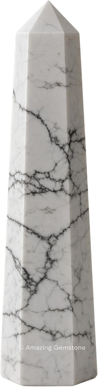 Amazing Gemstone Howlite Crystal Towers - Natural Healing Crystal Point Obelisk for Reiki Healing and Crystal Grid (3 Inch)