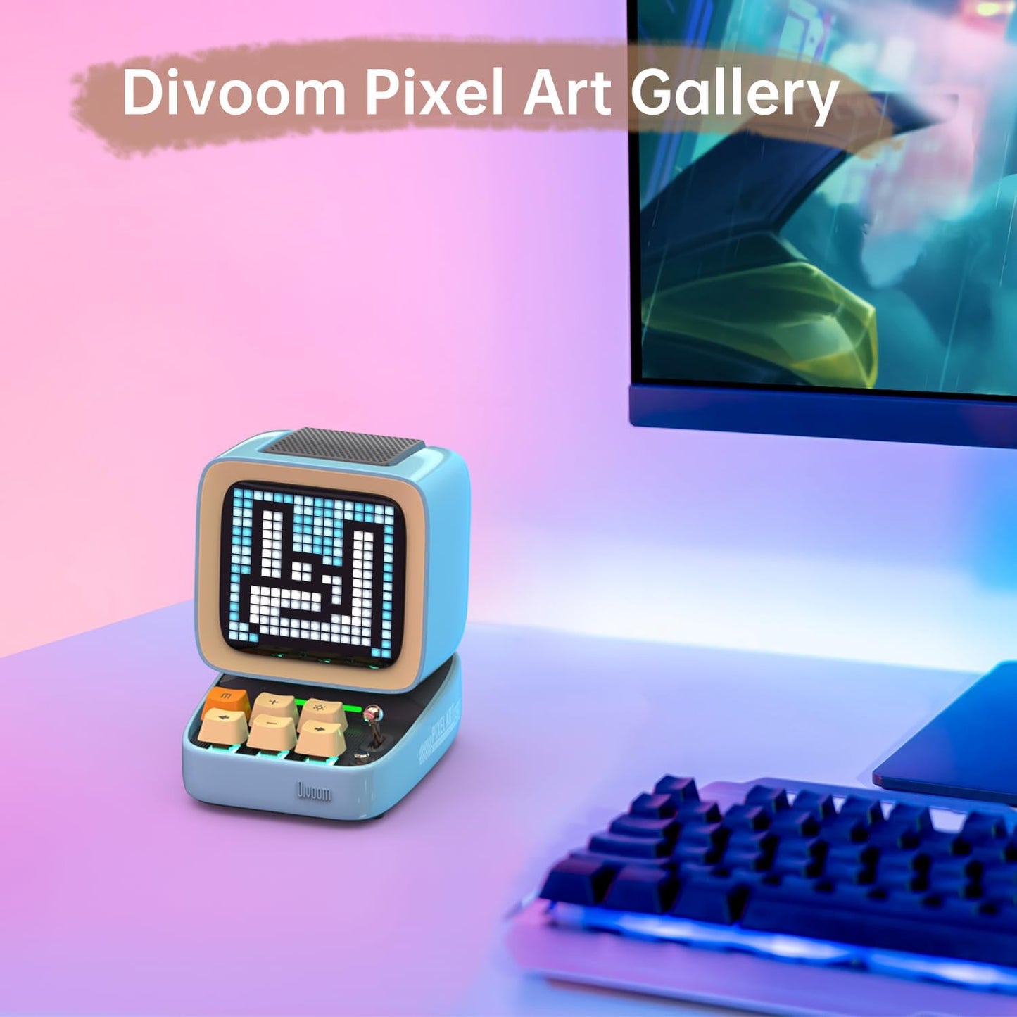 Divoom Ditoo Retro Pixel Art Game Bluetooth Speaker with 16X16 LED App Controlled Front Screen (Blue) …