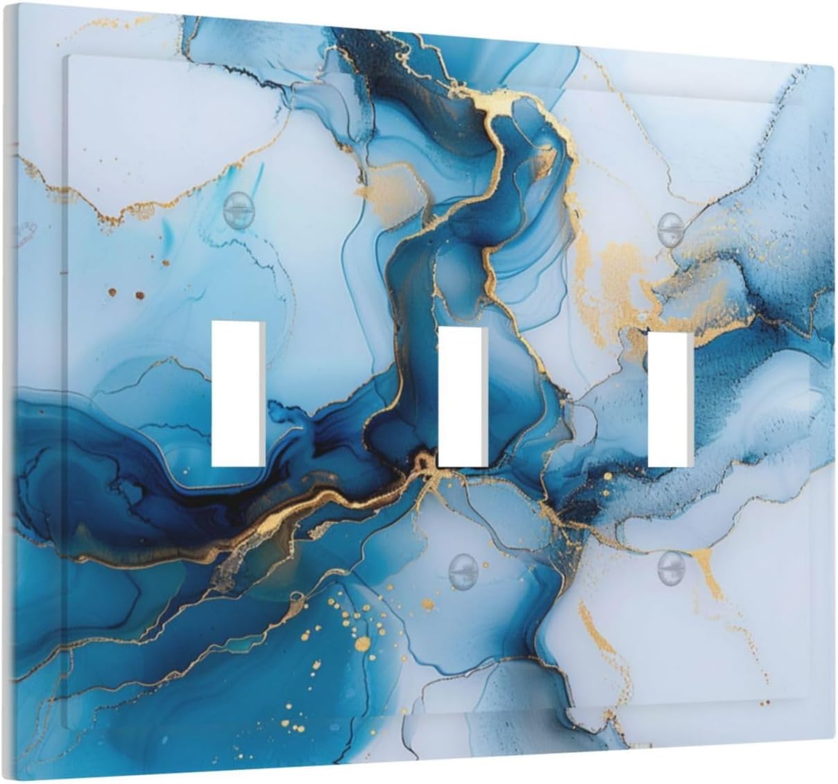 Decorative Switch Covers Plate Modern Abstract Blue Gold Line Marble 3 Gang Artistic Wall Plate Unique Triple Toggle Light Switch Plate Jumbo Faceplate for Kitchen Bedroom Home Decor