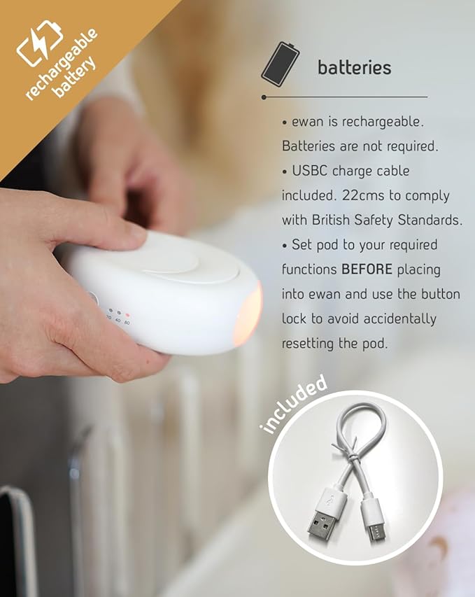 Sweet Dreamers, Rechargeable Ewan Deluxe, Gray | Baby & Toddler White Noise Sound Machine | Cry Sensor & Nightlight | 10 Soothing Sounds | Continuous or Timer Playback | Machine Washable