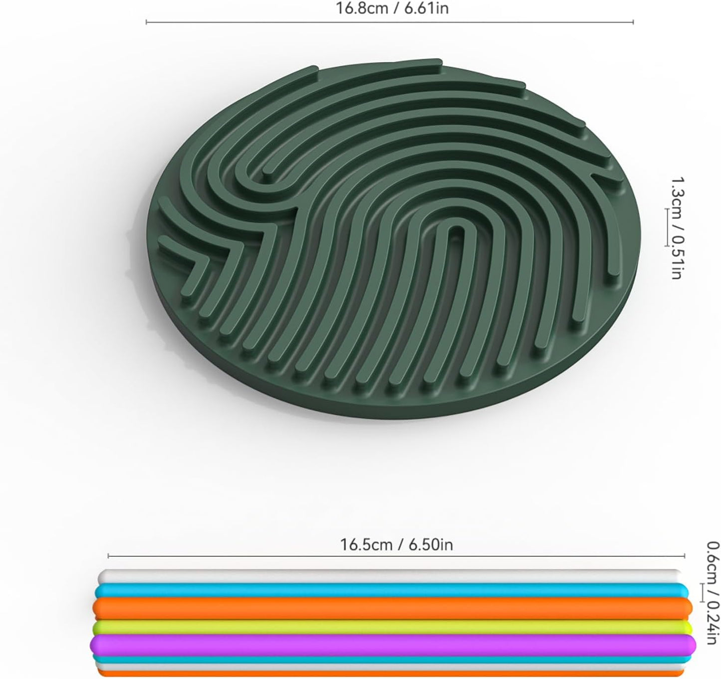 Silicone Sensory Activity Board, Silent Fidget Toys for Calming, Anxiety, Stress, ADHD and Autism, Kids 3+ & Adults, Portable with Travel Bag & 13 Colored Strings (Deep Green-Round Shape)