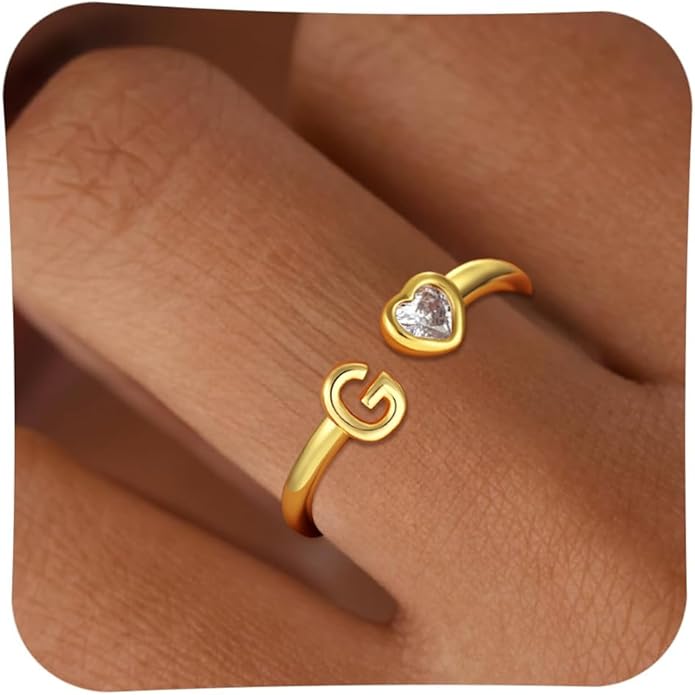 C-leen Gold Initial Rings for Girls Women - Dainty 18K Gold Plated Adjustable Letter Rings Teen Girls Gifts Trendy Stuff Initial Ring Teen Girl Birthday Gift for Girl Non Tarnish