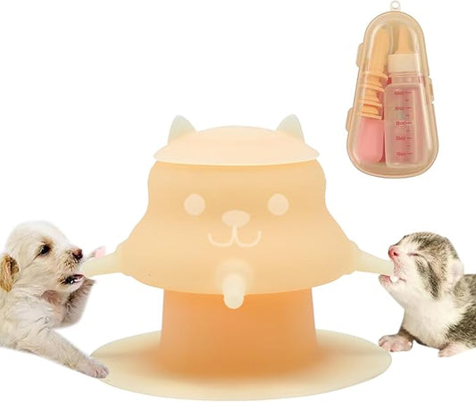 230ML Puppy Bottles for Nursing Puppy Milk - Premium Silicone Nursing Station with 4 Nipples - Puppy Feeder for Multiple Newborn Puppies, Rabbits, Kittens Bottle Feeding Kit