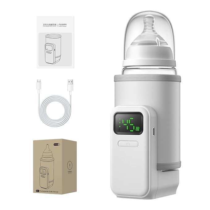Portable Baby Bottle Warmer for Travel,Breastfeeding Essentials,Baby Bottle-Feeding Supplies Bottle Warmer On The Go,Breast Milk Warmer for Baby,Rechargeable 5000 mAh Battery,Digital Display