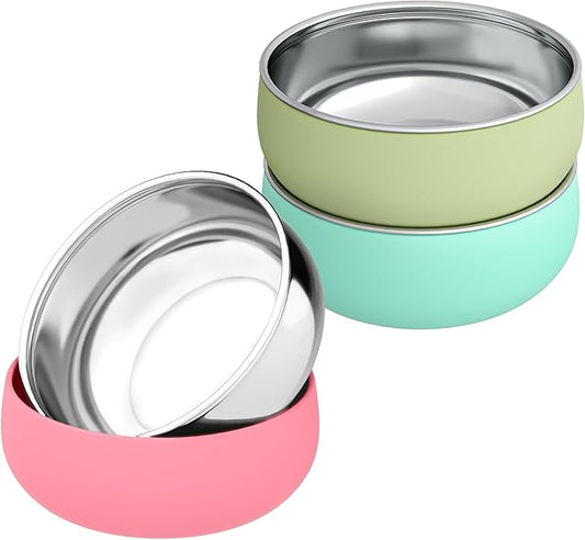 Bella's Friends Stainless Steel Baby Bowls with Silicone Sleeve 3 Pack, 5” for Toddlers Kids Feeding, Non-Slip, Non-Toxic, Mess-Free, Dishwasher Safe, Fit High Chair Size