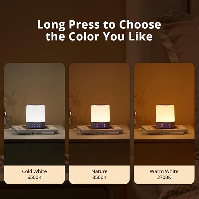 Lyridz LED Nursery Night Light with Clock, Portable Breastfeeding Table Lamp for Baby with Remote Control, 4000mAh Rechargeable Battery, Dimmable, 3 Color Temperature