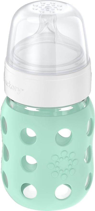 Lifefactory 8-Ounce Wide Neck Glass Baby Bottle with Protective Silicone Sleeve and Stage 2 Nipple, Mint (LG2211WMI4)
