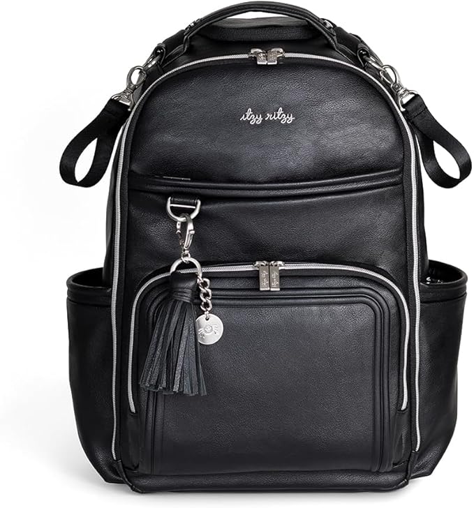 Itzy Ritzy Diaper Bag Backpack – Large Capacity Boss Plus Baby Backpack Diaper Bag Featuring 19 Pockets, Changing Pad, Stroller Clips, and Comfortable Straps (Black with Silver Hardware)