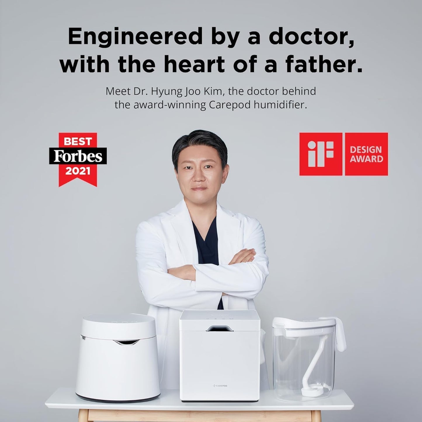 Carepod 31S Stainless Steel Humidifier for Large Room, Quiet & Safe for Baby, Only 3 Washable Parts & Easy to Clean, Ultrasonic Cool Mist Humidifiers for Bedroom, Filter-Free, Lasts 30Hrs (1Gal/4L)