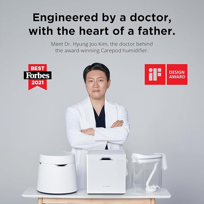 Carepod One Stainless Steel Humidifier for Large Room, Quiet & Safe for Baby, Only 3 Washable Parts & Easy to Clean, Ultrasonic Cool Mist Humidifiers for Bedroom, Filter-Free, Lasts 30Hrs (1Gal/4L)