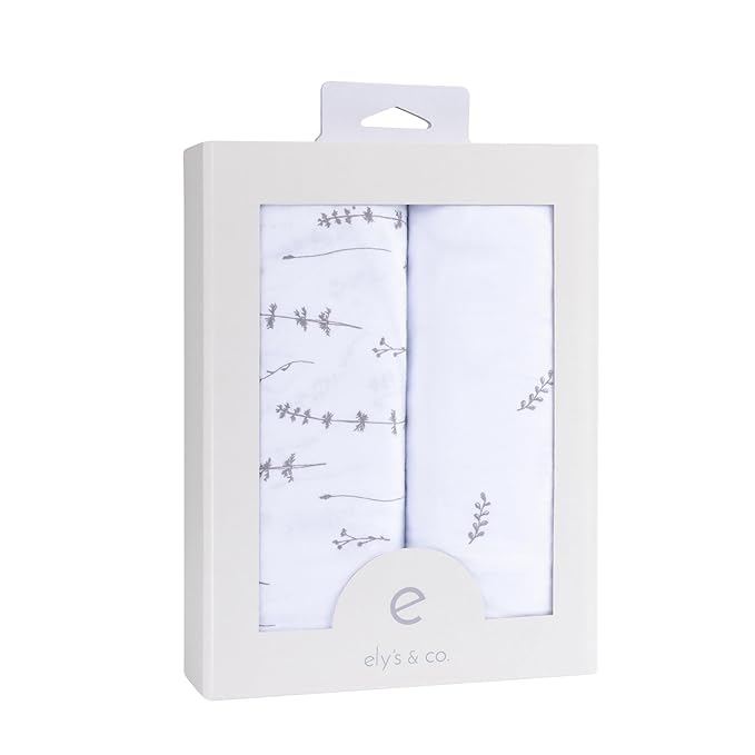 Ely’s & Co. Bassinet Sheets, Baby Boy/Girl Fitted Bassinet Mattress Sheet Set - 2 Pack, 100% Jersey Knit Cotton, fits Oval, Hourglass and Rectangle Mattress, Forest Grey Floral, 32”x16”x3”