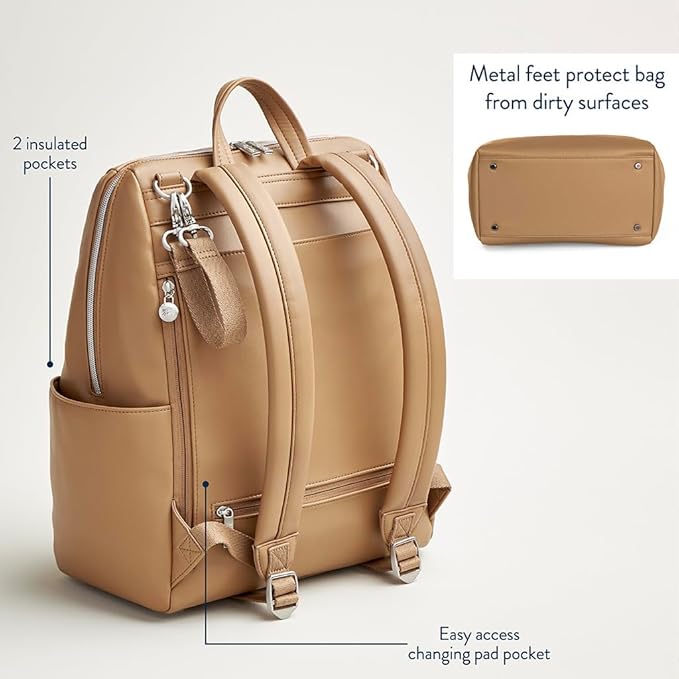 Itzy Ritzy Eras Diaper Bag Backpack – Large Capacity Backpack Diaper Bag Featuring Sleek Design, 15 Pockets, Changing Pad, Stroller Straps, and Luggage Sleeve (Chai)