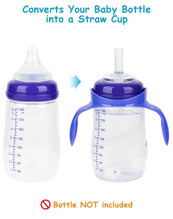 Straw Cup Soft Spout Conversion Kit for Lansinoh Baby Bottle, Toddler Transition Kit with Silicone Straw Top Nipple, Weighted Straw, Bottle Handle, Cleaning Brush, 3 Pack, 8m+