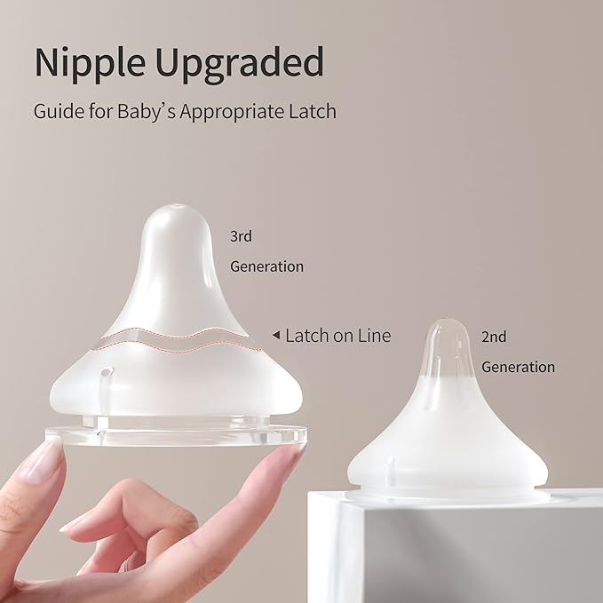 Pigeon Silicone Nipple (Stage 3) with Latch-On Line, Nurture & Nest, Natural Feel, 3+ Months, 3 Counts