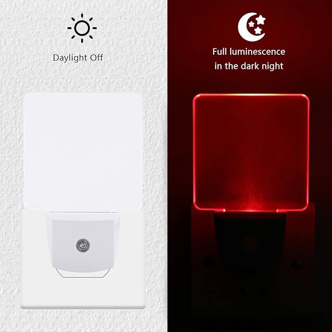 KINUR Red Night Light,2 Pack LED Night Lights Plug into Wall with Dusk to Dawn sensors, Plug in Night Lights for Kids Room, Bedroom, Bathroom, Baby Nursery,Stair Lights, Hallway Light, Daylight