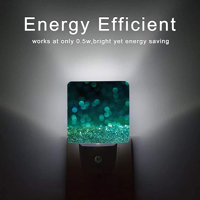 Green Glitter Night Light,Plug in Night Lights 0.5W Sleep Friendly for Boys Girls Led Night Light Dusk to Dawn Sensor Nightlight for Stairway/Hallway/Kitchen