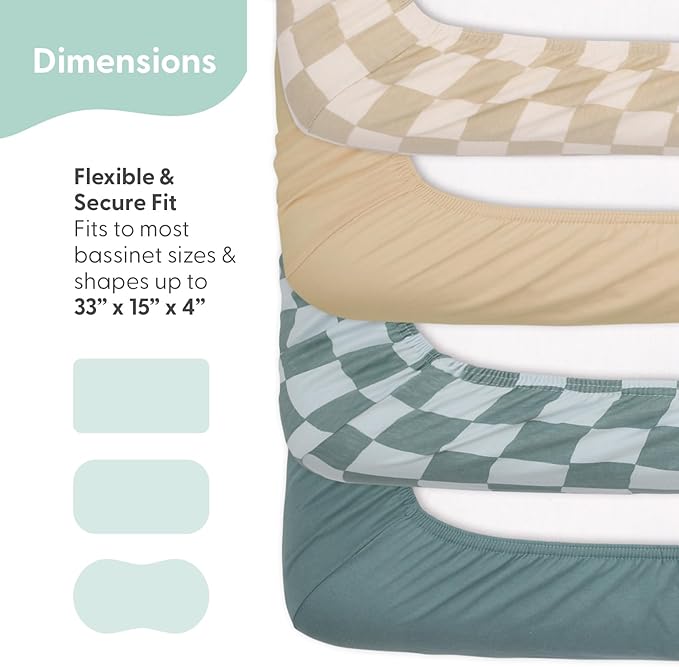 The Peanutshell Baby Organic Bassinet Sheets 4-Pack for Boy or Girl - Ultra Soft & Rectangle Unisex Baby Sheet, 100% Jersey Cotton, Fitted Covers for Crib, Halo Bassinet Mattress