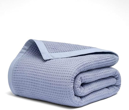 Salt Earth GOTS Certified 100% Organic Cotton Throw Blanket, 55" X 60" Waffle Blankets & Throws for Bed, Throw Blanket for Couch, Modern & Cozy Blanket, All Season, Comfy Soft Blanket (Powder Blue)