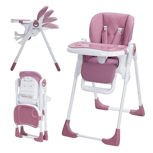 GAOMON Baby High Chair, Multifunctional Infant Highchairs with Adjustable Height and Recline, Foldable High Chair for Babies & Toddlers, High Chair with Removable Tray Easy Clean (Lilac)