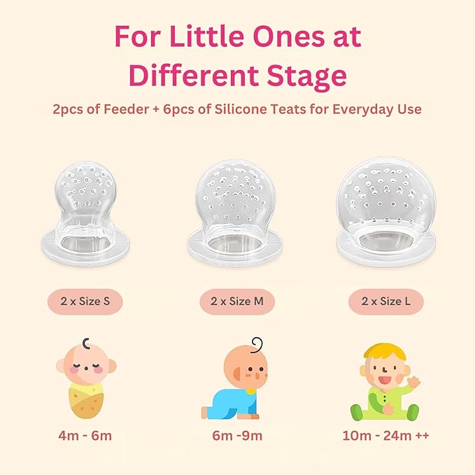 NatureBond Baby Food Feeder/Fruit Feeder Pacifier Nibbler (2 Pack) - Infant Teething Toy Teether Weaning in Appetizing Colors | + Additional Silicone Sacs