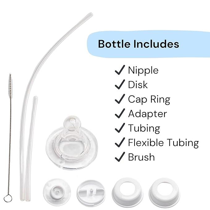 Hands-Free Baby Bottle - Anti-Colic Nursing System 9 oz Baby Bottle with Fast Flow Nipple/Teat 3m+ Infant with Tube Straw Feeding System for Toddler (2 Bottles - Dinosaur)