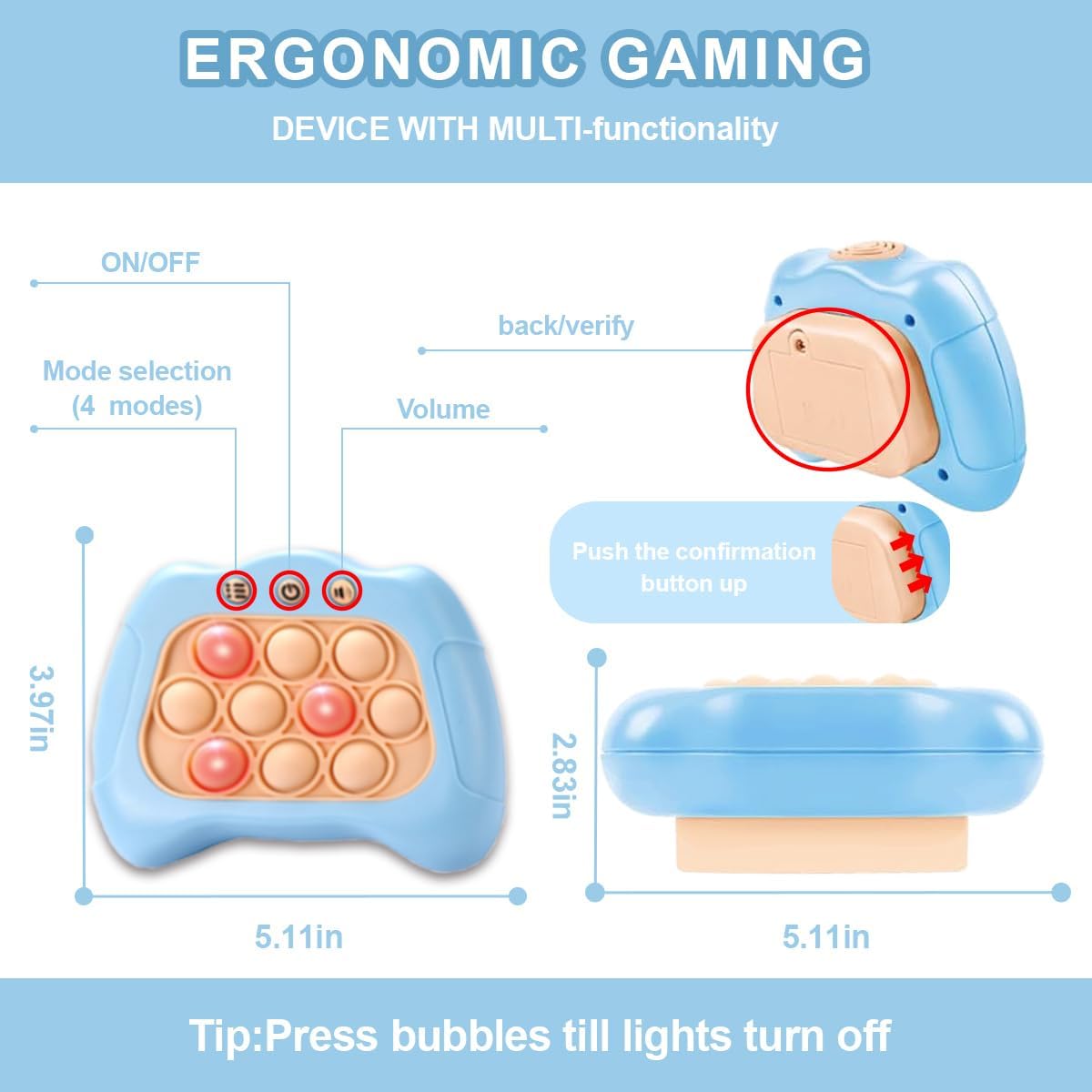Children Quickly Push Toy Games, Adults Quickly Push Handheld Game Toys, Bubble Pressure pop-up Light Games, Birthday, Boys and Girls Autism Relief, Multiplayer PK