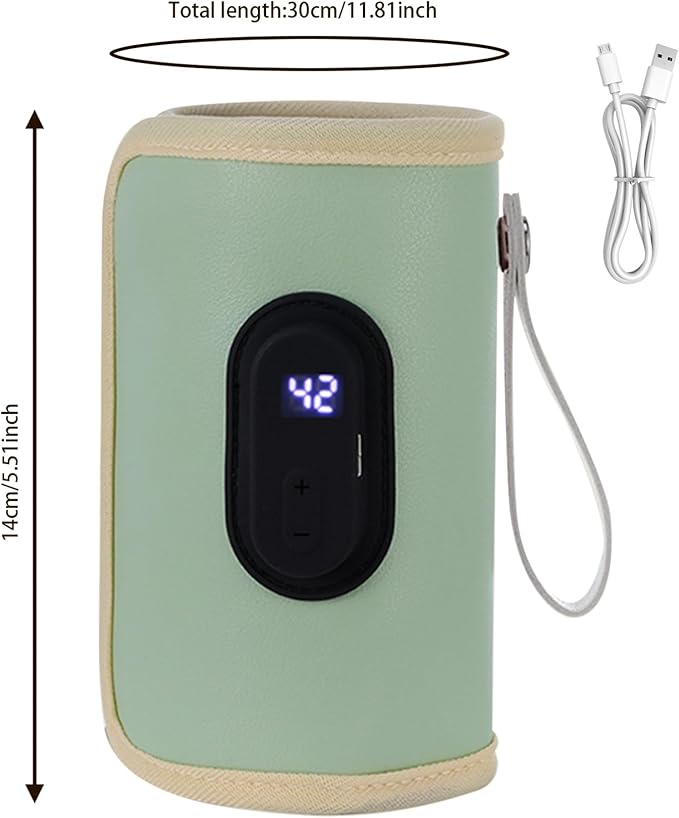 Portable Baby Bottle Warmer Portable Bottle Warmer 18W Quick Heating Baby Bottle Warmer Temperature Adjustable USB Baby Bottle Heater for Home Family Green