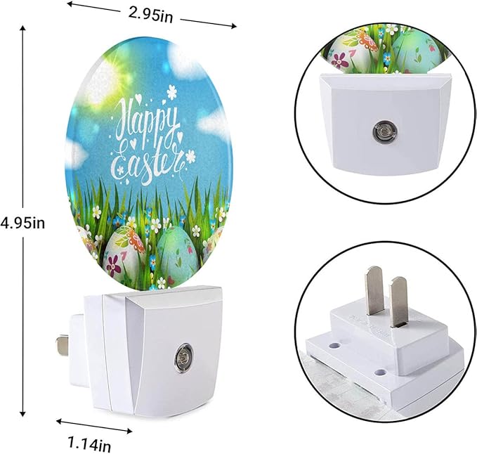 EKOBLA Easter Night Lights Plug into Wall Easter Colorful Eggs on Green Grass LED Dusk to Dawn Plug-in Nightlights Auto Sensor for Men Women Boys Girls