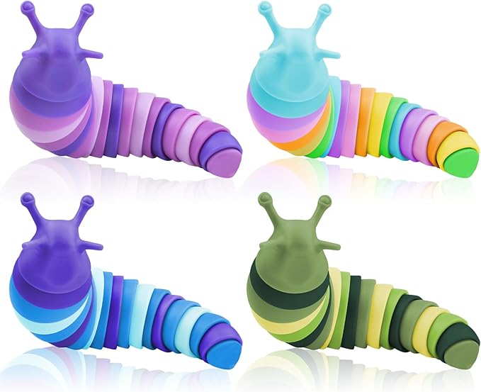 Cevioce Sensory Slug Fidget Toys,Fidget Slug Toys for Adults & Kids Party Favors,4 PCS Cute Autism Sensory Toys for Autistic Children,Toddler Toys Age 3+,Travel Toys for 3+ Year Old（A）