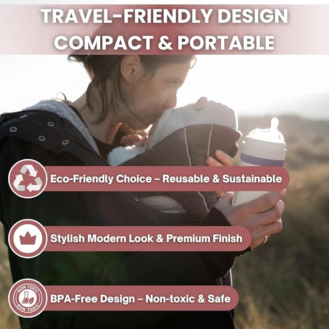 MILK & WATER All in One Baby Bottle & Baby Formula Dispenser On The Go, 9oz - Keeps Water Warm & Formula Fresh - Baby Formula Mixing Bottle with Anti Colic Nipple - Leak-Proof - 3+ Months (Pink)