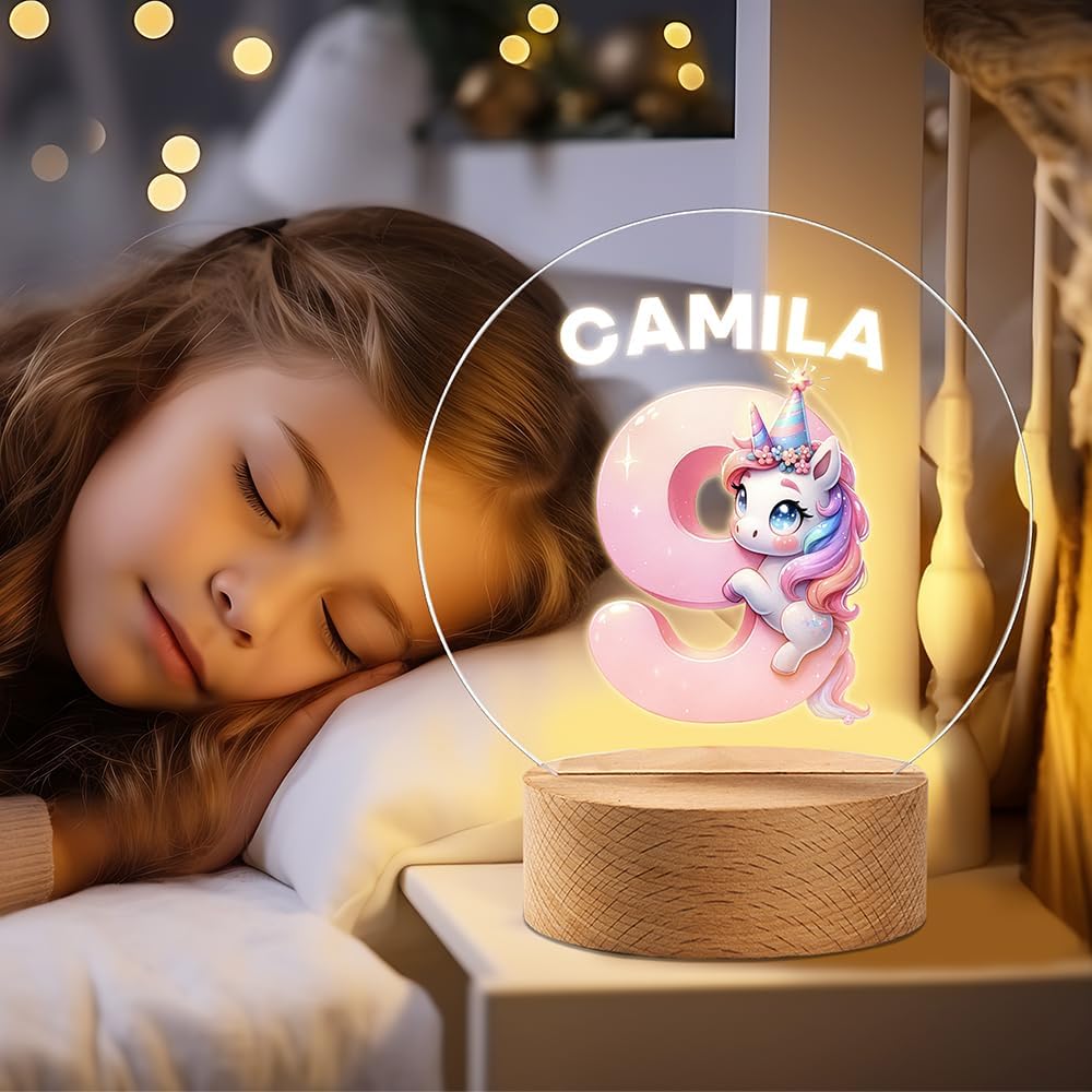 callie Acrylic Night Light Name Plate Personalized, Custom Cute Dinosaur Car with Wooden Base Bedroom Decor, Birthday Gifts Kid Gifts for Family (Cute Cartoon)