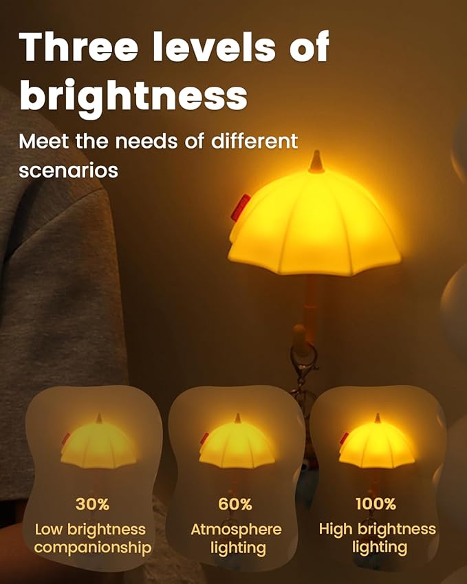 Kids Night Light Umbrella, Silicone Tap Control Magnetic Bedside Lamp with Time Auto-Off, Cute Portable LED Nursery Light for Baby, Toddler, Bedroom and Keychain Holder