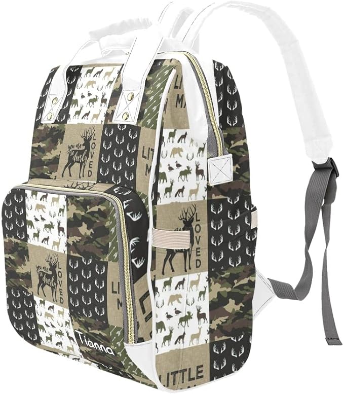 Little Antler Man Woodland Camouflage Diaper Bags with Name Waterproof Mummy Backpack Nappy Nursing Baby Bags Gifts Tote Bag for Women